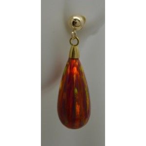 14K Solid Yellow Gold Tear Drop Red Opal Dangle Earrings